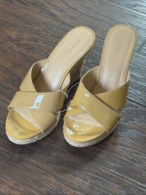 Michael Kors Yellow Patent Leather Espadrille Wedge Sandals